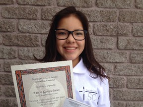 Grade 9 student Katiya Gareau-Jones, of Sudbury's Ecole secondaire du Sacre-Coeur, was the first place winner in the Ontario Native Education Association Youth Essay/Poster Contest in the 13-15 years of age category. Supplied photo