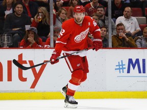 Detroit Red Wings left winger Thomas Vanek skates against the New York Islanders during an NHL game on Feb. 21, 2017, in Detroit. (AP Photo/Paul Sancya)