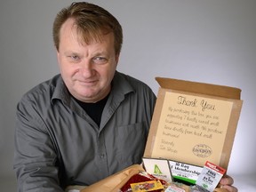 Tim Sharpe?s company, London Local Box, ships locally made products to subscribers every month. Sharpe says the boxes not only deliver good value for consumers, but also help small local businesses thrive. (MORRIS LAMONT, The London Free Press)