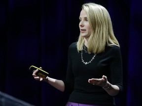 In this Thursday, Feb. 19, 2015, file photo, Yahoo President and CEO Marissa Mayer delivers the keynote address at the first-ever Yahoo Mobile Developer Conference, in San Francisco. (AP Photo/Eric Risberg, File)