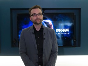 Aaryn Flynn, General Manager Bioware is using the upcoming release of Mass Effect: Andromeda as an opportunity to speak about growing the interactive entertainment industry in Albertaon Wednesday March 1, 2017 in Edmonton.  Greg  Southam / Postmedia