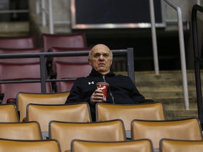Toronto Maple Leafs GM Lou Lamoriello takes in the pre-game skate before their game with the Calgary Flames in Toronto on Jan. 23, 2017. (Jack Boland/Toronto Sun/Postmedia Network)