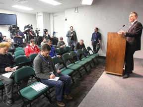 Winnipeg Jets GM Kevin Cheveldayoff during a media conference in Winnipeg on April 16, 2014. (Chris Procaylo/Winnipeg Sun)