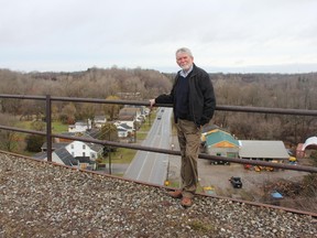 Serge Lavoie, president of On Track St. Thomas, stands on top of the Michigan Central Railway Bridge where he and his group are working to create Canada's first elevated Park. (JONATHAN JUHA/Postmedia Network)