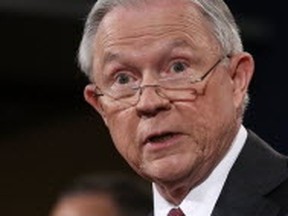 U.S. Attorney General Jeff Sessions answers questions during a press conference in Washington on March 2. (GETTY IMAGES)