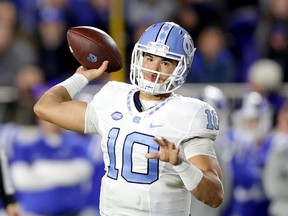 Mitch Trubisky of the North Carolina Tar Heels throws a pass against the Duke Blue Devils during an NCAA game at Wallace Wade Stadium on Nov. 10, 2016 in Durham. (Streeter Lecka/Getty Images)
