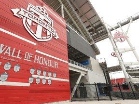 TFC unveiled its newly created Wall of Honour at BMO Field’s Gate 1 yesterday, commemorating past achievements. (JACK BOLAND/Toronto Sun)