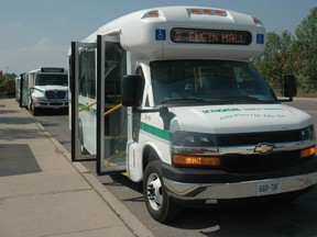 A St. Thomas Transit bus waits for passengers. (Times-Journal file photo)
