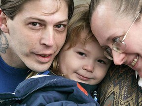 Heath Campbell, left, with his wife Deborah and son Adolph Hitler, 3, The Campbells also have two daughters, JoyceLynn Aryan Nation and Honszlynn Hinler Jeannie. (Postmedia Network)