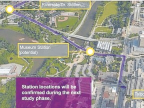 An image from the city?s Shift presentation shows how the planned bus rapid transit route would monopolize Talbot and King streets near Budweiser Gardens, creating potential problems for touring shows needing access to the centre?s loading docks.