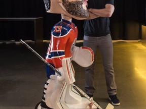 Edmonton Oiler goalie Cam Talbot with his bigger than life bobble head on the concourse of Rogers Place on March 3, 2107. Talbot is eight wins away from tying an Oilers franchise record for most wins by a goaltender in a season, currently held by Grant Fuhr.