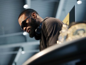 Tyron Woodley speaks with the media during a news conference for UFC 209 on March 2, 2017, in Las Vegas. (AP Photo/John Locher)