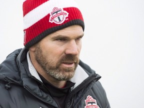 Toronto FC head coach Greg Vanney walks to the field during practice ahead of the MLS championship final match against the Seattle Sounders in Toronto on Dec. 7, 2016. (THE CANADIAN PRESS/Nathan Denette)