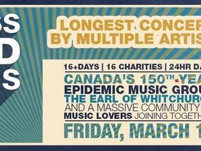 The Epidemic Music Group is attempting to set a Guinness World Record for the longest concert by multiple artists, beginning later this month in Stouffville. (FACEBOOK)