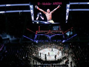 Iuri Alcantara of Brazil is shown on a video monitor after his second-round victory over Luke Sanders during the UFC 209 Prelims at T-Mobile Arena on March 4, 2017 in Las Vegas, Nevada. (Photo by Steve Marcus/Getty Images)