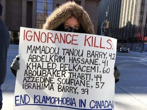Protester Natalie Canham said she was deeply shocked by the massacre at a mosque in Quebec City, and joined the rally to do her part to fight hatred.