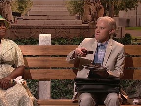 Octavia Spencer (left) reprises her role as Minny Jackson from "The Help" with Kate McKinnon's Jeff Sessions in a "Forrest Gump" parody on Saturday Night Live, March 4, 2017. (Video screenshot)