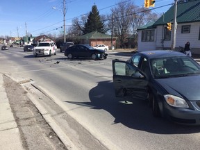 Dave Vachon/The Intelligencer
Belleville Police respond to a two-car collision at Lemoine and College streets at around 1 p.m. Sunday. There were no injuries reported.