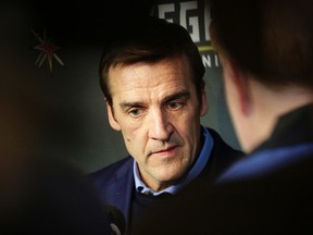 Golden Knights GM George McPhee speaks during a news conference in Las Vegas on March 1, 2017. The NHL's newest team is planning for the expansion draft, being held on June 21. (John Locher/AP Photo)