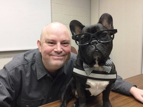 Archie Brindleton, a French bulldog with a website and Facebook page, was at Western to offer a diversion to busy students. The dog already is a regular visitor to McCormick Home.