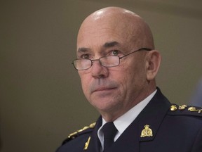 RCMP Commissioner Bob Paulson waits to appear before the Senate Committee on National Security and Defence in Ottawa on February 6, 2017. The top Mountie says he is going to step down at the end of June. RCMP Commissioner Bob Paulson says he believes the time has come to focus more on his family after spending 32 years with the force, the last five as commissioner. (THE CANADIAN PRESS/Adrian Wyld)