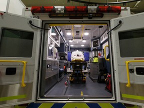 A stroke ambulance is unveiled in Edmonton, Alberta on Monday, Nov. 21, 2016. The ambulance has a built-in CT scanner, lab equipment, video and audio communication technology to connect patients across Northern Alberta with faster diagnosis to speed up the start of post-stroke care.