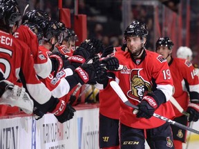 Ottawa Senators' Derick Brassard celebrates his goal against the Boston Bruins during an NHL game on March 6, 2017. (THE CANADIAN PRESS/Justin Tang)