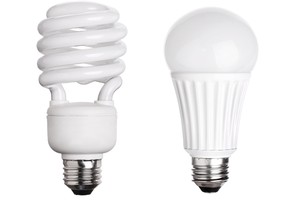 CFL Fluorescent and LED Light Bulb isolated on white background