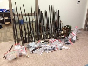 Barrie city police seized weapons at a Yonge Street home Sunday evening. Contributed photo