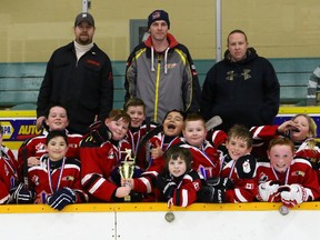 Submitted photo: The Frank Dymock tournament took place in Wallaceburg on Feb. 17-19, and featured 29 house-league hockey teams in the Novice, Atom, Peewee and Bantam divisions. The Wallaceburg Atom team won their division, beating East Lambton 2-1 in the championship game.
