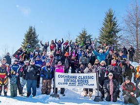 The snowmobilers who braved the colder temperatures on Saturday to participate in the 8th Annual Tom Saul Memorial Ride to  Abitibi Campground. Photo by Cheryl Jolicoeur Photography