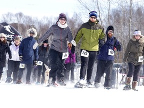 Participants take to the start of the Northern Cancer Foundation's Trek for Cancer Snowshoe Fun Run at Kivi Park in Sudbury on Sunday, March 5, 2017. More than 200 participants took part in the event raising over $100,000 due in part to Lily Fielding matching all the donations. Gino Donato/Sudbury Star/Postmedia Network