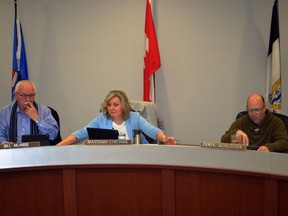 Whitecourt Town Council criticized the provincial government's withholding of funds from the Building Canada Fund. Left to right: Coun. Bill McAree, Mayor Maryann Chichak and Coun. Derek Schlosser (Jeremy Appel | Whitecourt Star).