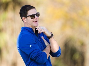 Toronto Blue Jays general manager Ross Atkins watches during spring training in Dunedin on Feb. 19, 2017. (THE CANADIAN PRESS/Nathan Denette)