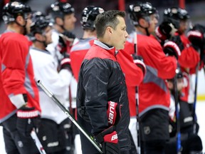 Guy Boucher was on the ice with Senators players at Canadian Tire Centre on March 1, the date of the team's last full practice.