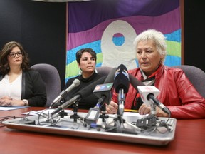 From the left; Hilda Anderson-Pryz, Angie Hutchinson, and Sandra Delaronde. The group spoke to media about Missing and Murdered Indigenous Women and Girls today in Winnipeg. Tuesday, March 05, 2017. Chris Procaylo/Winnipeg Sun/Postmedia Network