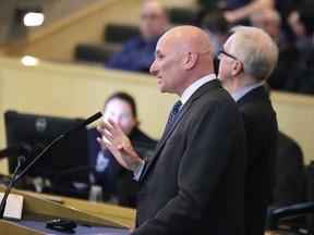 Consultant Ron Bidulka presents his recommendations for the Sudbury arena project at the city council meeting in Sudbury, Ont. on Tuesday March 7, 2017. Gino Donato/Sudbury Star/Postmedia Network