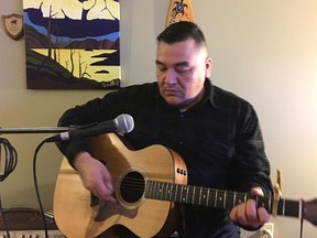 Kettle & Stony Point First Nation musician Brandon Solomon, pictured here, recently penned a song that's landed on the National Aboriginal Music Countdown. That song, An Eye for An Eye, was recorded at Sarnia's DNA Media Group studio and features Kick O Nong, a Kettle & Stony Point First Nation drumming group. (Handout)