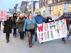 BRUCE BELL/THE INTELLIGENCER
It was loud on Picton’s Main Street on Wednesday evening as 40 people — mostly women — marched the length of the street in celebration of International Women’s Day.
