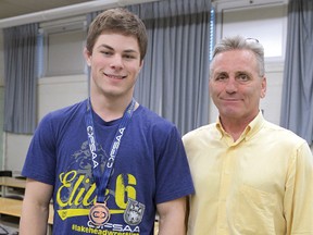 Glendale wrestler Hunter Tandy and wrestling coach Lloyd Renken. (CHRIS ABBOTT/TILLSONBURG NEWS)