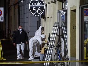 Police collect evidence at the site of a shooting on early March 10, 2017 in the city of Basel, north-west Switzerland. (SEBASTIEN BOZON/AFP/Getty Images)