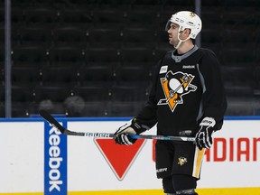 Pittsburgh's Justin Schultz skates during a Pittsburgh Penguins practice at Rogers Place in Edmonton ahead of a March 10 game versus the Edmonton Oilers on Thursday, March 9, 2017.