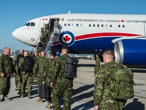 About 30 soldiers from the 3rd Canadian Division depart from the Executive Flight Centre at Edmonton International Airport on Aug. 3, 2016 for a six-month deployment to Ukraine.