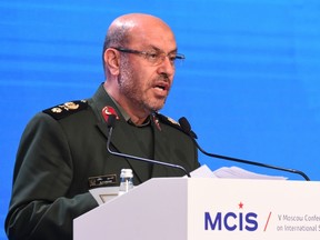Iranian Defence Minister Hossein Dehghan gives a speech at the 5th Moscow Conference on International Security (MCIS) in Moscow on April 27, 2016.(VASILY MAXIMOV/AFP/Getty Images)