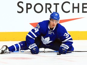 Auston Matthews of the Toronto Maple Leafs warms up prior to an NHL game against the Detroit Red Wings at Air Canada Centre on March 7, 2017. (Vaughn Ridley/Getty Images)