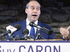 NDP MP Guy Caron announces that he will run for the leadership of the New Democratic Party, on Monday, Feb. 27, 2017 in Gatineau, Que. As NDP leadership hopefuls prepare for their first debate on Sunday, Quebec MP Guy Caron is fleshing out his pitch for a basic income to reduce income inequality in Canada. (THE CANADIAN PRESS/Justin Tang)