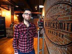 Owner Steven Zacharuk welcomes you to Blacksmith Parlour on Garry Street in Winnipeg on Wed., March 8, 2017. Kevin King/Winnipeg Sun/Postmedia Network