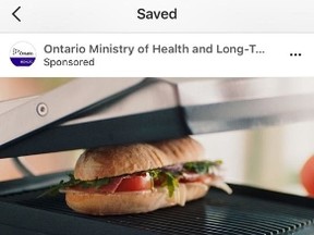 The Ontario Ministry of Health and Long-Term Care is taking some heat for running a sponsored Instagram ad promoting mammograms depicting a Panini sandwich on a grill. (INSTAGRAM)