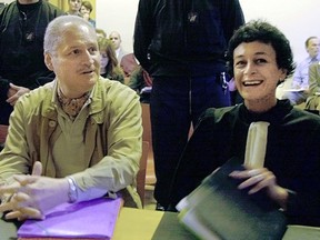 In this file photo from 2000, terrorist Carlos the Jackal, whose real name is Ilich Ramirez Sanchez, left, sits with his French lawyer Isabelle Coutant-Peyre in a Paris courtroom. (AP Photo/Michel Lipchitz, File)