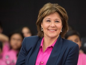 B.C Premier Christy Clark speaks to a crowd attending an Erase Bullying in Sport event in collaboration with Pink Shirt Anti-Bullying Day in Burnaby, B.C., on Wednesday, February 22, 2017. THE CANADIAN PRESS/Ben Nelms